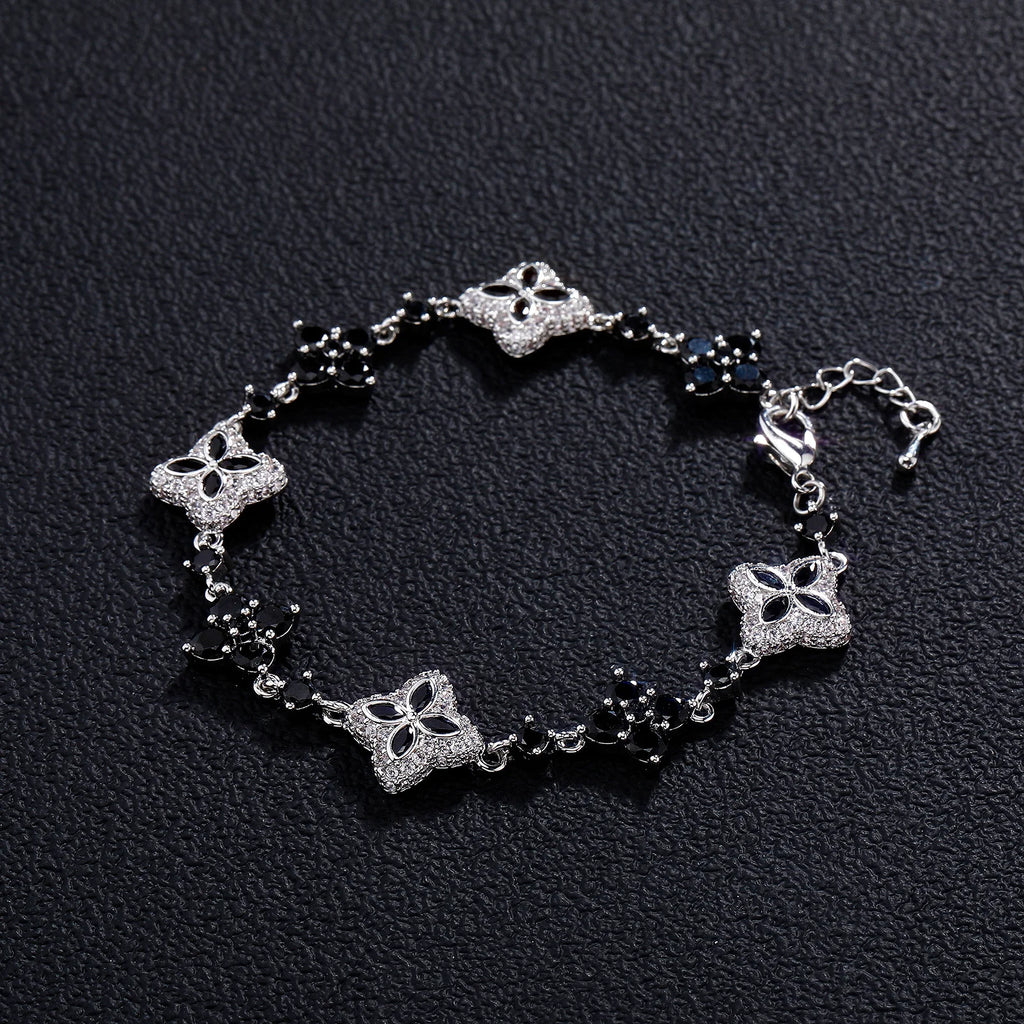 TOPGRILLZ Iced Out Classic Brass Bracelet Ladies Adjustable Four Leaf Clover Chain Bracelet With 5A+ Cubic Zirconia For Party