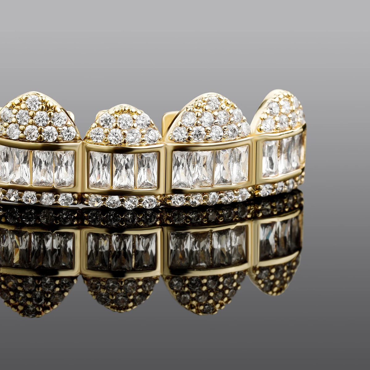 TOPGRILLZ New Baguette Set Teeth Grillz Top & Bottom 14K White Gold Hip Hop Fashion Rapper Jewelry Gift For Men Women