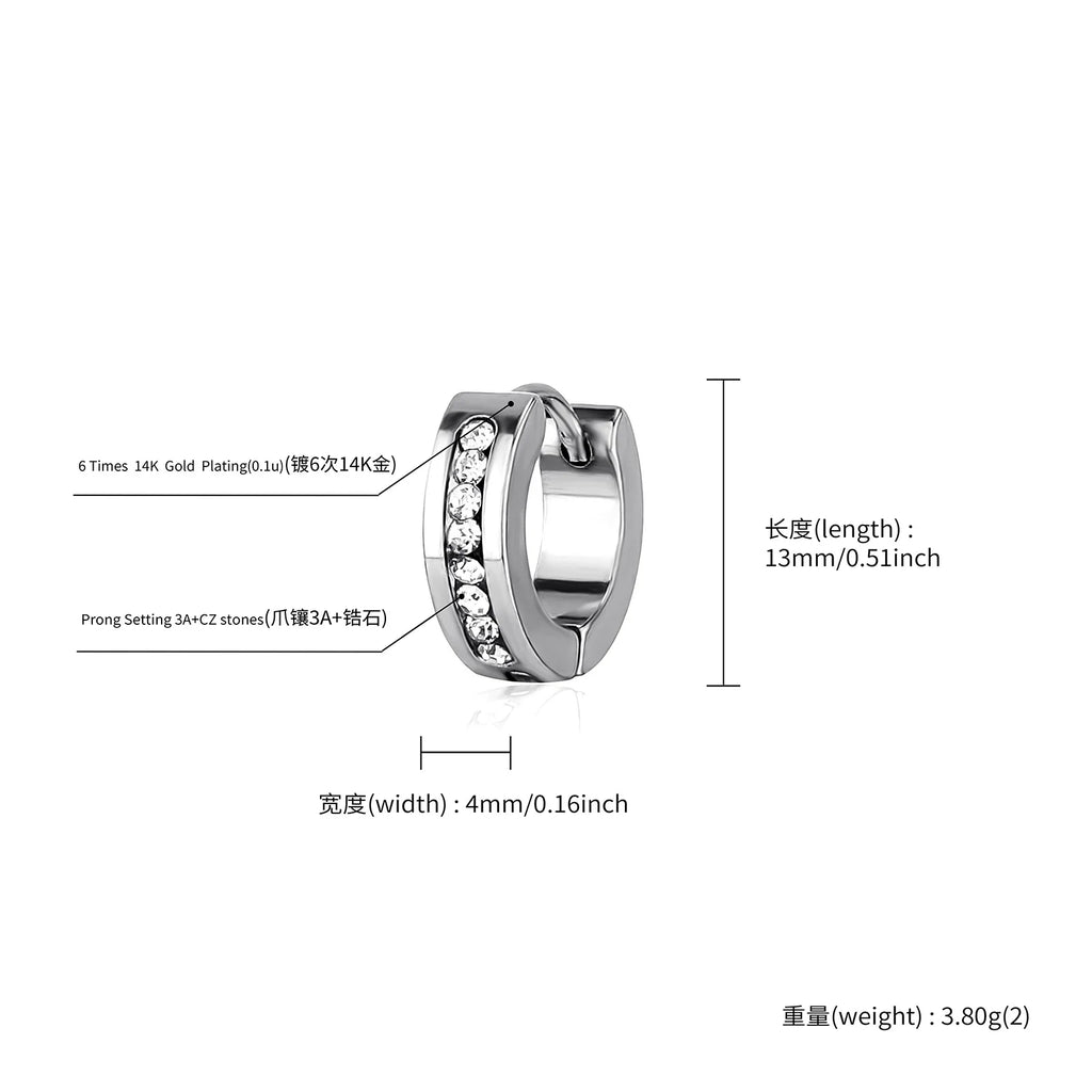 TOPGRILLZ 1 Pair Fashion Round Cubic Zircon Stainless Steel Earrings Small Huggie Earring Pendientes Body Jewelry