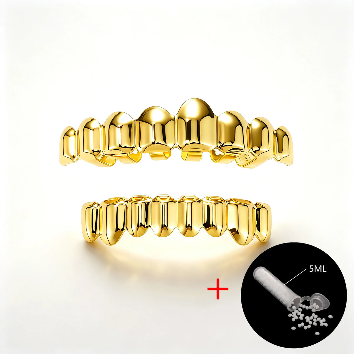 TOPGRILLZ 2Pcs Hip Hop Grillz Set No Stone Solid Mirror Top Bottom 10 Teeth Grills Classic Jewelry Men Women