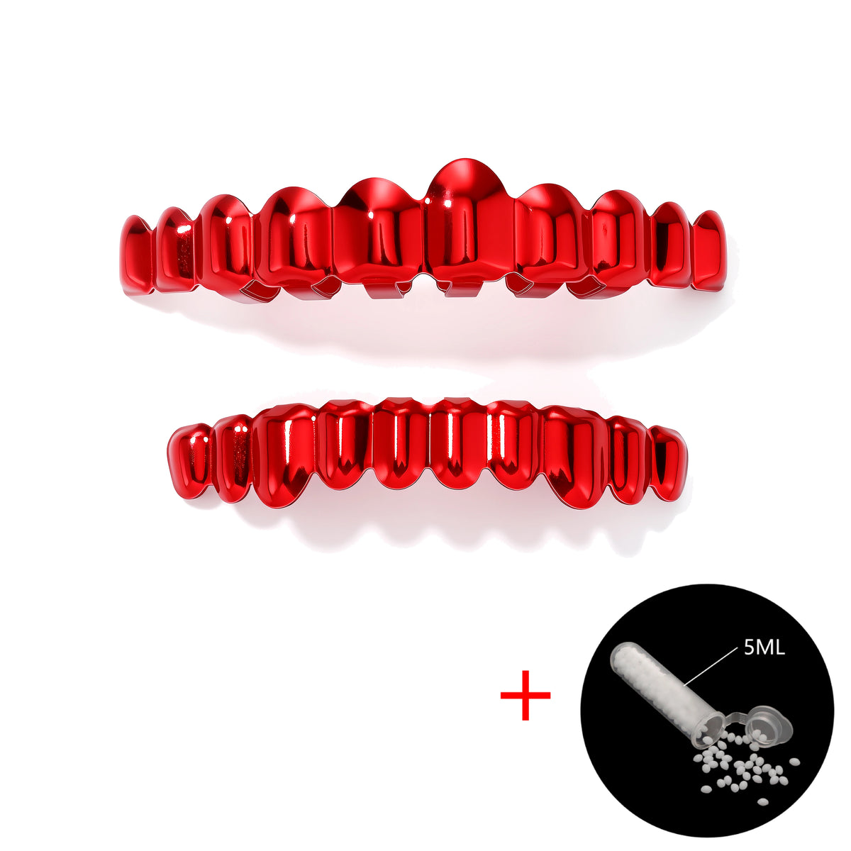 TOPGRILLZ Red Mirror Hip Hop Grillz Set 2Pcs 8 Teeth Top Bottom Grills Y2K Party Cosplay Teeth Halloween Jewelry Men Women