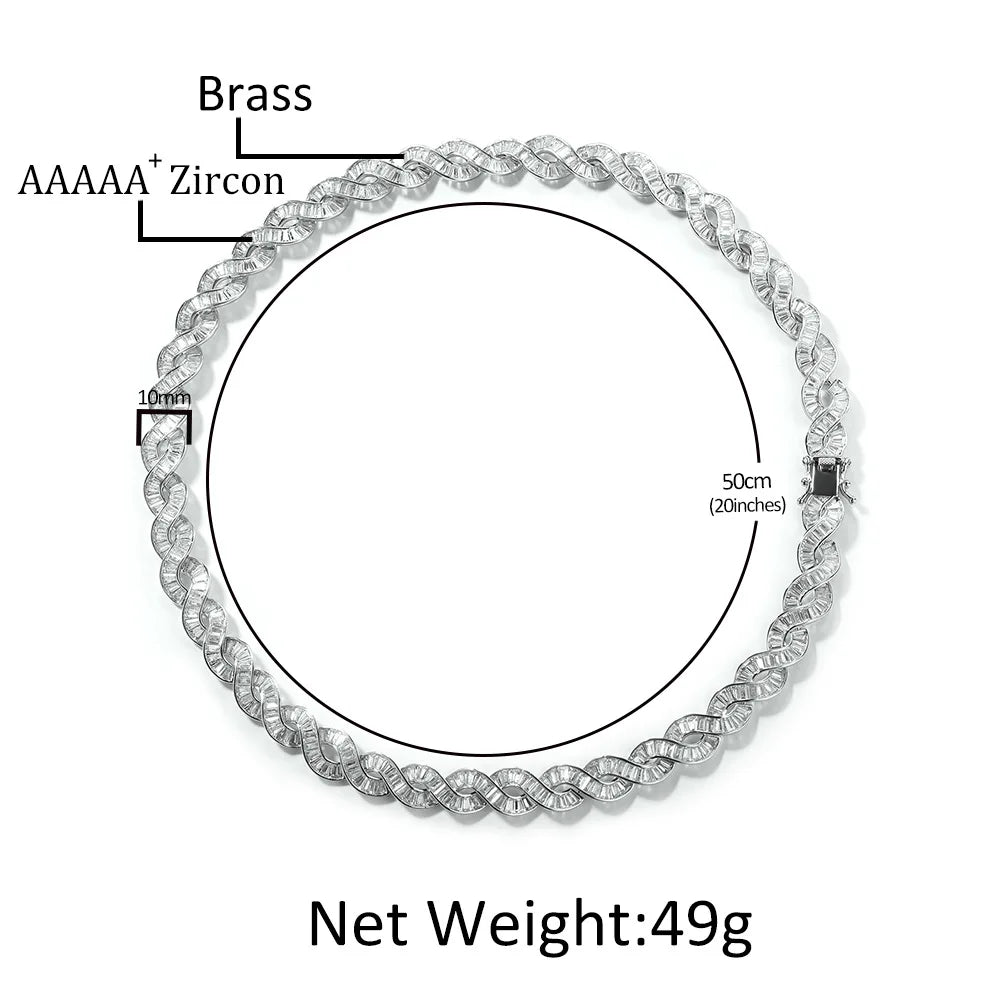 TOPGRILLZ Baguette CZ DNA Twist Chain Necklace S Wave Link Full Iced Out Silver Plated Hip Hop Jewelry Men Women