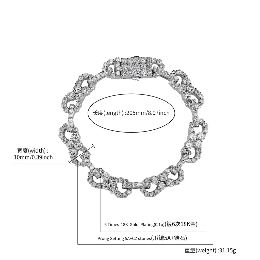 TOPGRILLZ 10mm Iced Out Infinite CZ Stones Chain Bracelet For Men's Fashion Gold Silver Color 8 Characters Rapper Charm Jewelry