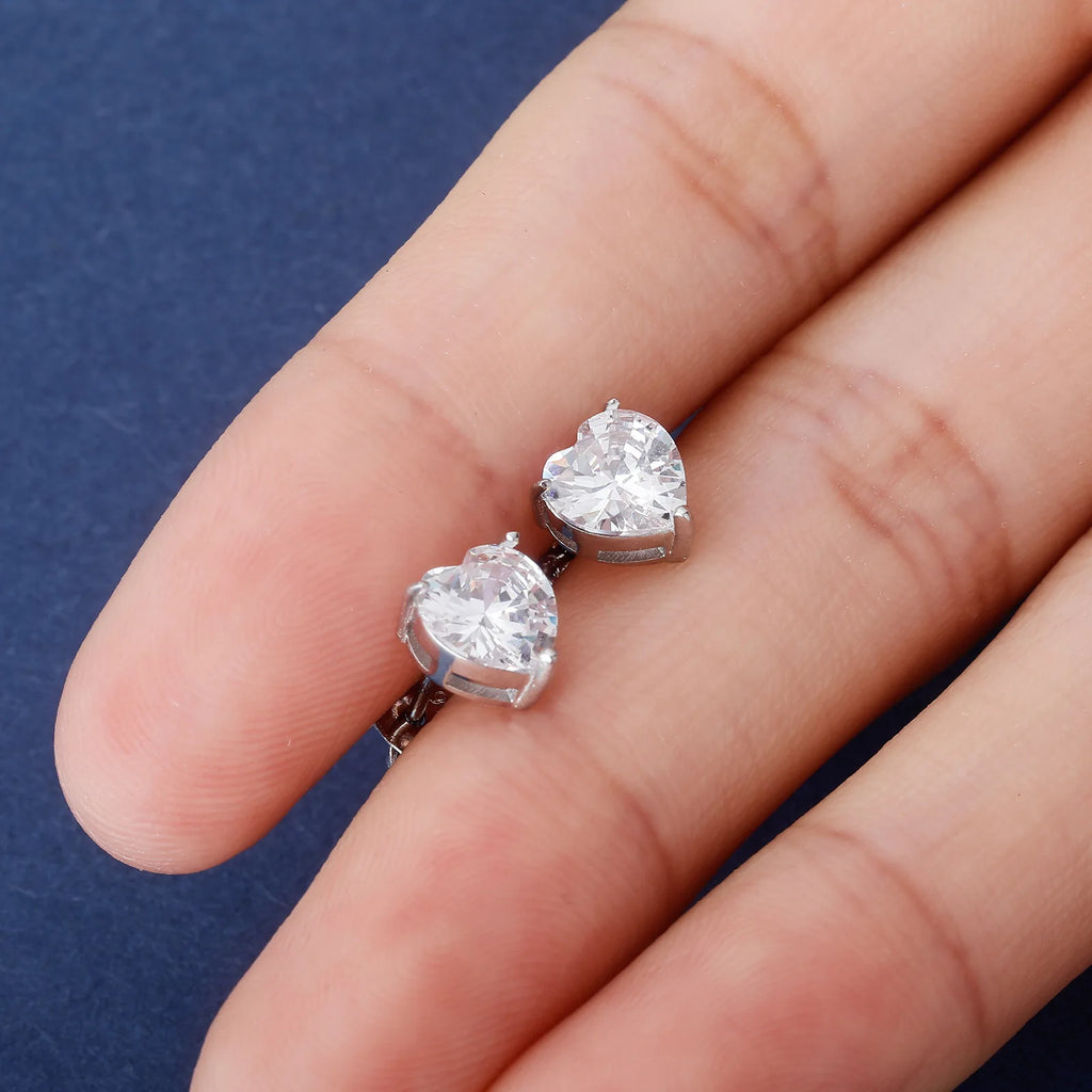 TOPGRILLZ Heart Moissanite Stud Earrings 4-9mm 925 Silver Post 3-Prong Sparkling Christmas Gift Hip Hop Jewelry Men Women