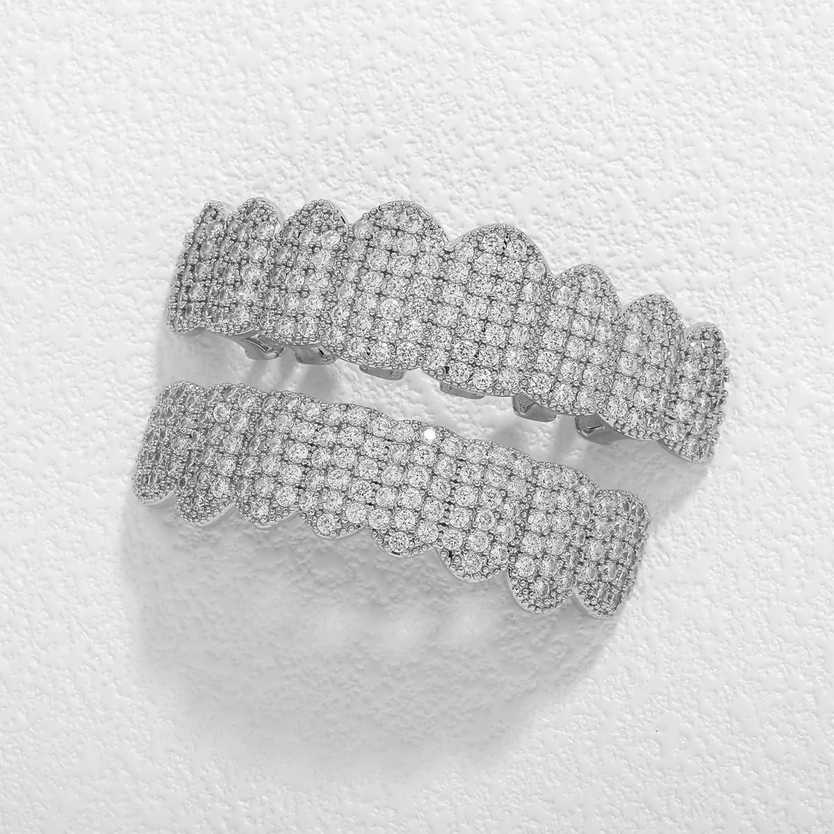 TOPGRILLZ Punk Iced Out Cubic Zircon Teeth Grills 8 Top & 8 Bottom Set Braces Full CZ Stones Dental Grills For Party Gift
