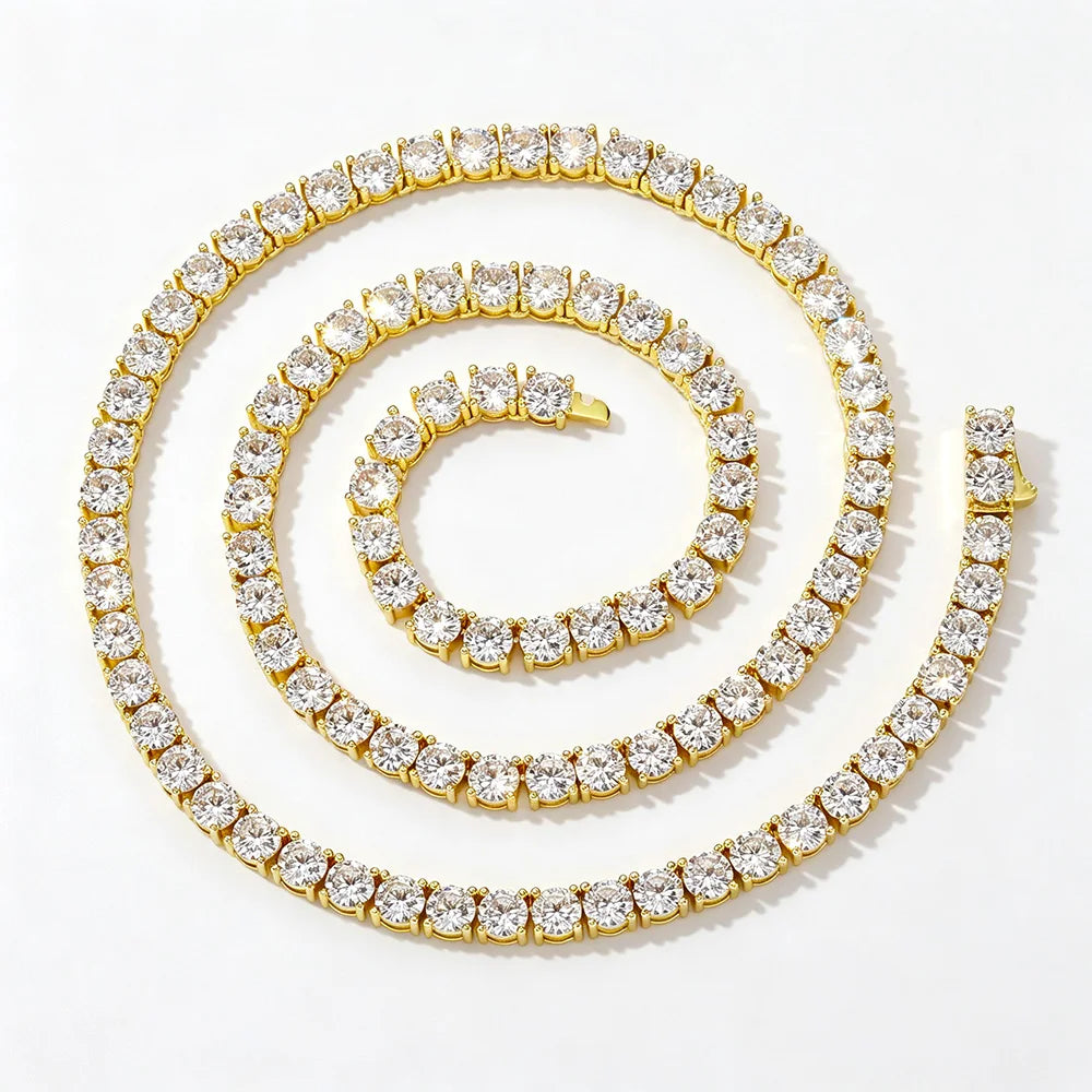 TOPGRILLZ 3mm-10mm Iced Out Bling AAA Zircon 1 Row Tennis Chain Necklace Men Hip Hop Jewelry Gold Silver Color Charms