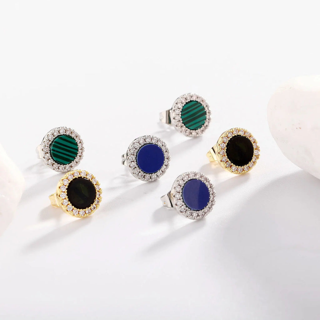TOPGRILLZ Natural Stone Earrings Crystal Quartzs 10mm Round Gem Stud Iced Out Ear Jewelry For Men Women Wholesale