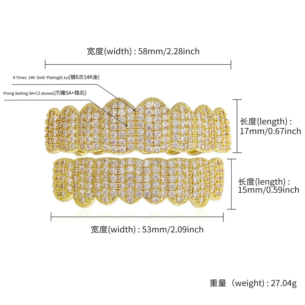TOPGRILLZ Punk Iced Out Cubic Zircon Teeth Grills 8 Top & 8 Bottom Set Braces Full CZ Stones Dental Grills For Party Gift