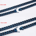 TOPGRILLZ Hip Hop Streetwear Jewelry Blue Polish Thick Cuban Link Chain Necklace/Bracelet Stainless Steel 8mm 10mm For Men&Women