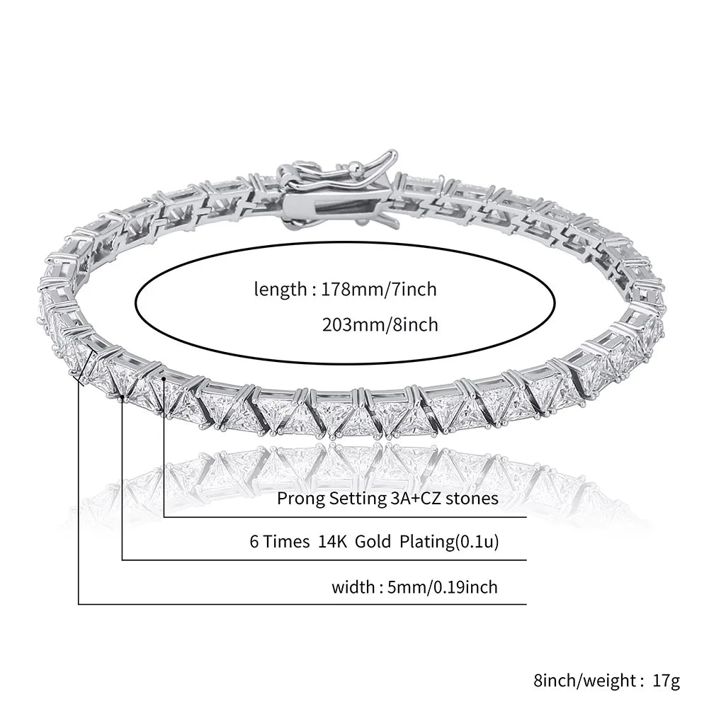 TOPGRILLZ 5mm Tennis Chain Bracelet High Quality Triangular Iced Out Cubic Zirconia Hip Hop Charm Fashion Jewelry For Women
