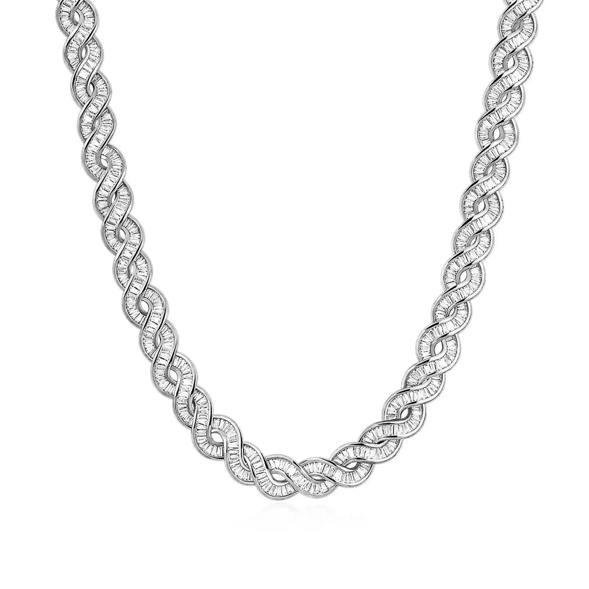 TOPGRILLZ Baguette CZ DNA Twist Chain Necklace S Wave Link Full Iced Out Silver Plated Hip Hop Jewelry Men Women