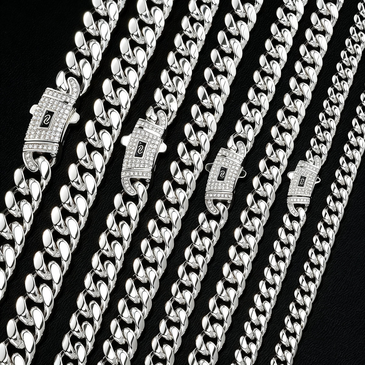 TOPGRILLZ Solid Stainless Steel Cuban Chain Necklace Anti-Rust CZ Iced Straight & Curved Lock Clasp 8-14mm Hip Hop Jewelry