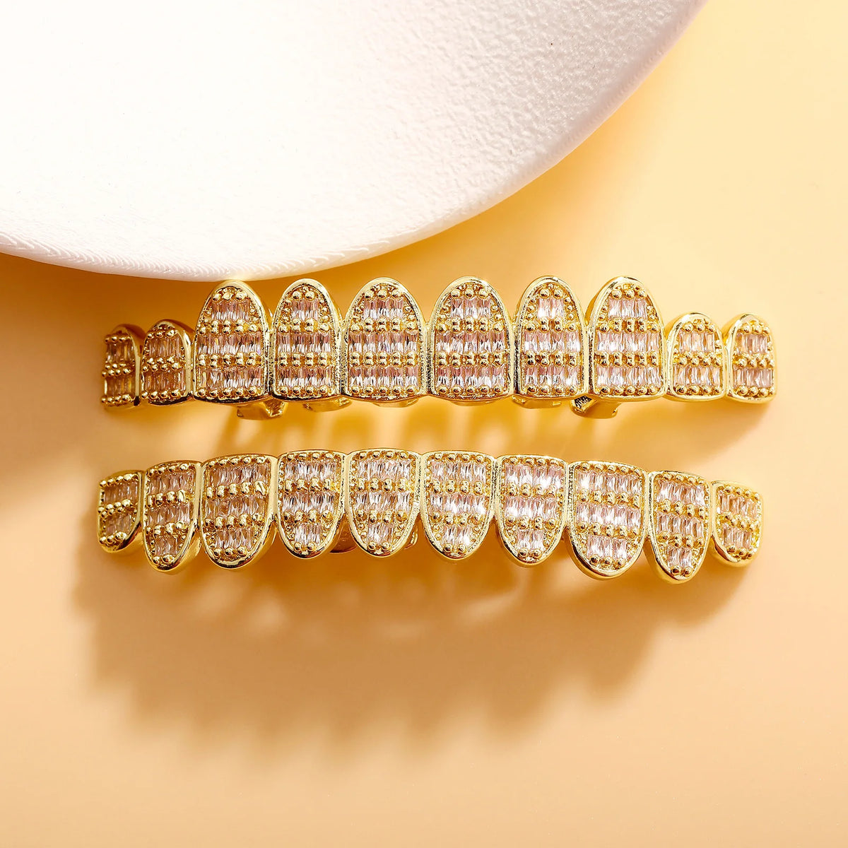 TOPGRILLZ 10/10 Iced Out Square Cubic Zircon Tooth Caps Hip Hop Full CZ Stone Teeth Grillz For Women Men Jewelry Dental Grills