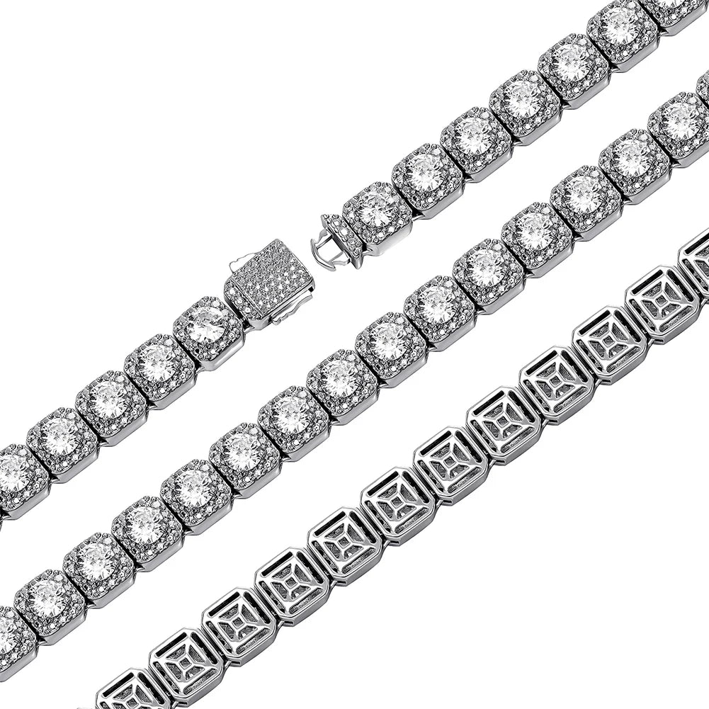 TOPGRILLZ New Color Preservation Waterproof Necklace 10mm Iced Clustered Tennis Chain With Spring Clasp HipHop Fashion Jewelry