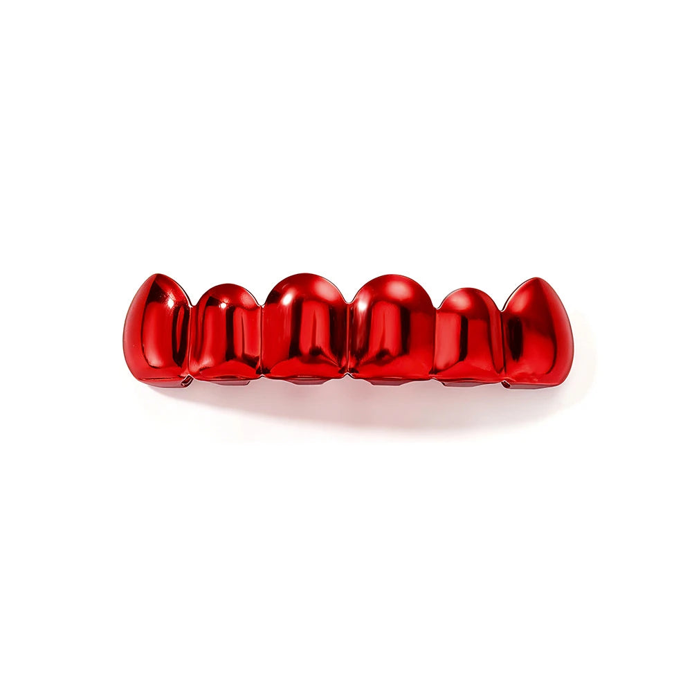 TOPGRILLZ Red Mirror Hip Hop Grillz Set 2Pcs 8 Teeth Top Bottom Grills Y2K Party Cosplay Teeth Halloween Jewelry Men Women