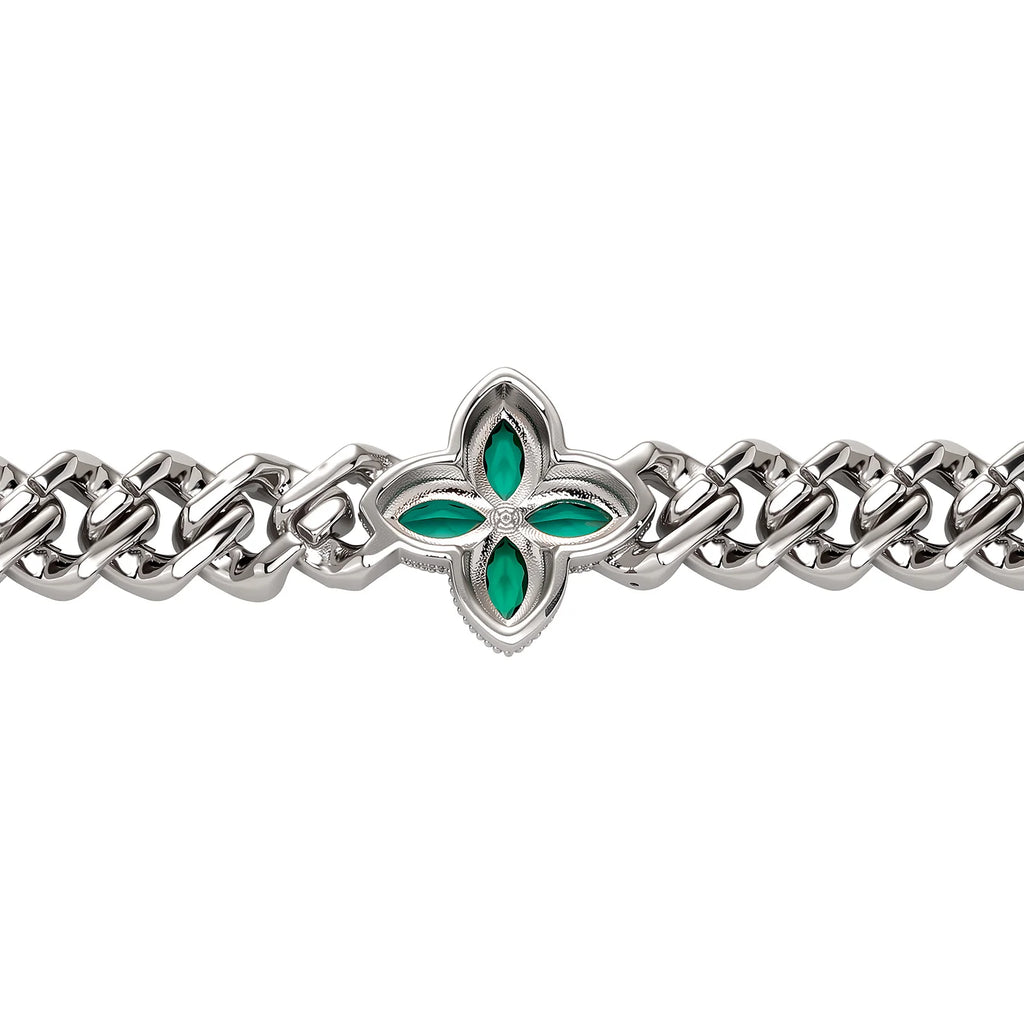 TOPGRILLZ 10mm Multi Color CZ Floral Cuban Chain Bracelet Micro Paved Iced Out 5A+ Cubic Zircon Clover Anklet Luxury Jewelry