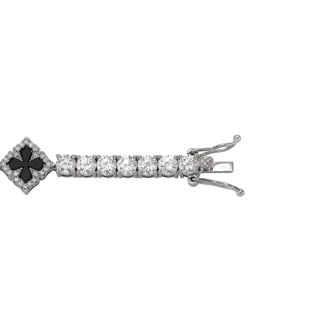 TOPGRILLZ Iced Out Charm Lucky Clover 4mm Tennis Bracelet Black Drip Oil Micro Paved Cubic Zircon Chain For Men Women Jewelry