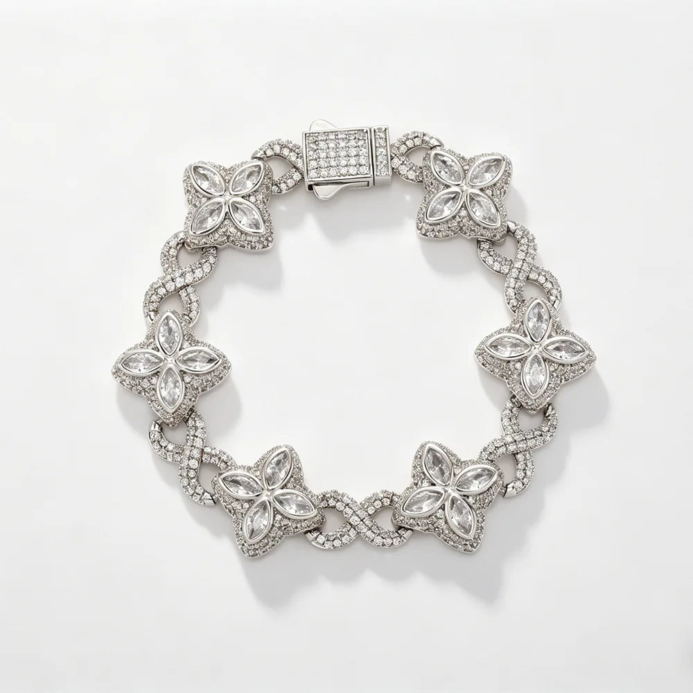 TOPGRILLZ Iced Out 5A+ Cubic Zircon Four Clover Bracelet Micro Paved CZ Stones Floral Inifinity Chain Anklets Luxury Jewelry