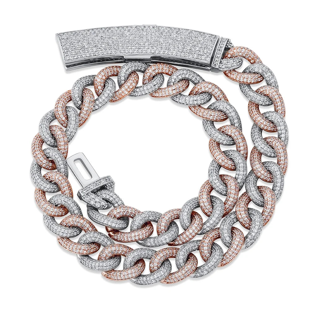 TOPGRILLZ 13mm Heavy Duty Full CZ Miami Cuban Chain Necklace Long Box Clasp Iced Out Silver Plated Bling Hip Hop Men Women