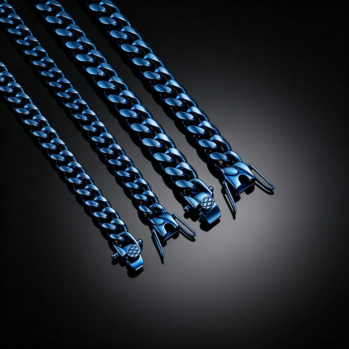 TOPGRILLZ Hip Hop Streetwear Jewelry Blue Polish Thick Cuban Link Chain Necklace/Bracelet Stainless Steel 8mm 10mm For Men&Women