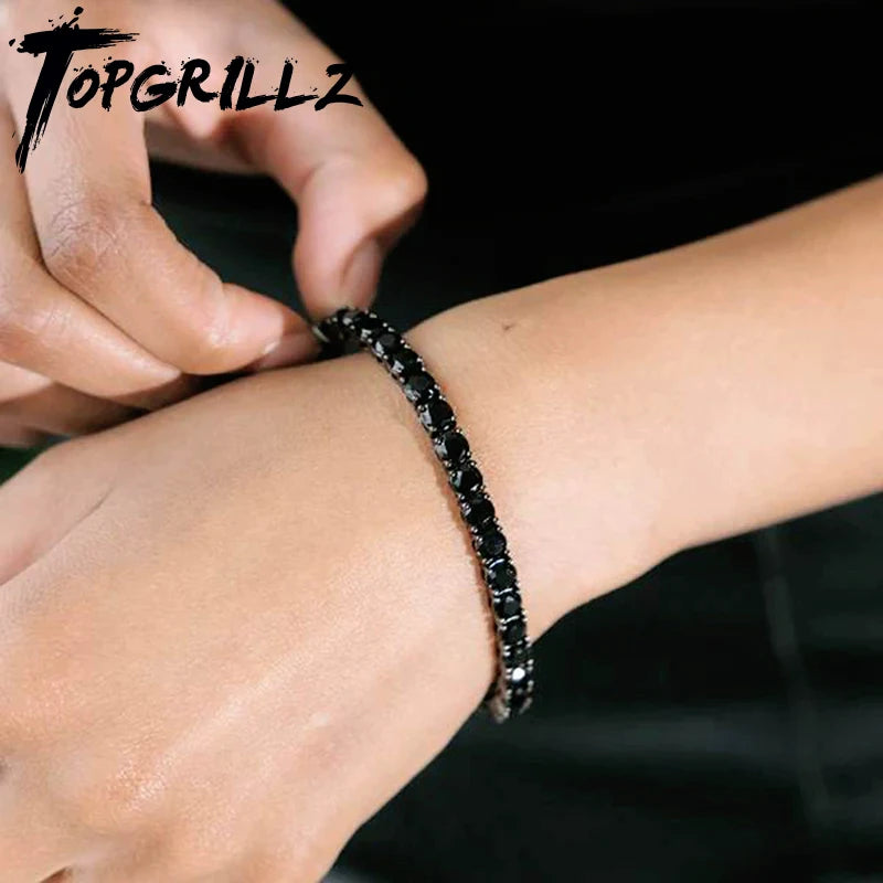 TOPGRILLZ 3MM-5MM Iced Out Black Cubic Zirconia Tennis Chain Bracelet Micro Paved 5A+ CZ Stones Charm Bangle For Men Women Gift