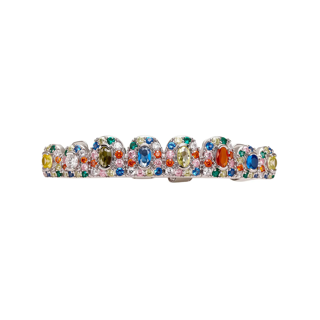 TOPGRILLZ  Hip Hop Full Iced Out  Set 8 Top&8 Bottom Tooth Cap Rainbow Candy Color Dental Grills For Unisex