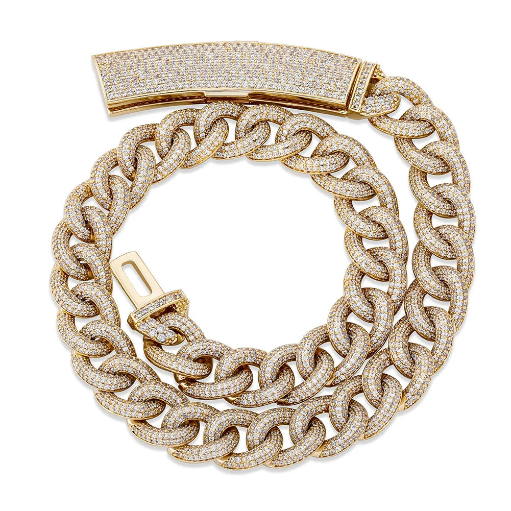 TOPGRILLZ 13mm Heavy Duty Full CZ Miami Cuban Chain Necklace Long Box Clasp Iced Out Silver Plated Bling Hip Hop Men Women