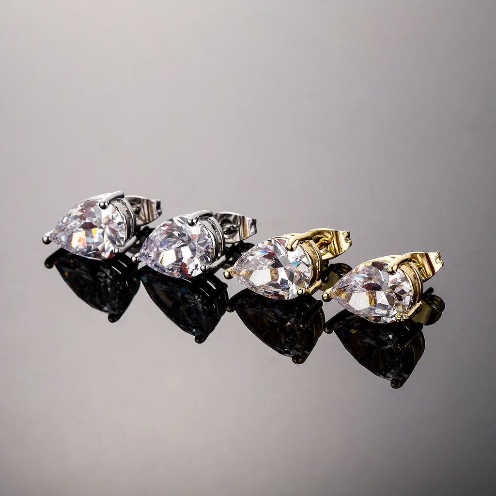 TOPGRILLZ Cute 4/5/6/8MM Iced Out Water Drop Earring Bling Bling Cubic zirconia Ear Studs For Wedding Jewelry