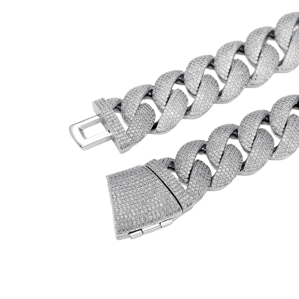 TOPGRILLZ 24mm Cuban Chain Necklace Full CZ Iced Out Wide Heavy Duty Box Clasp Silver Plated Copper Hip Hop Jewelry Men Women