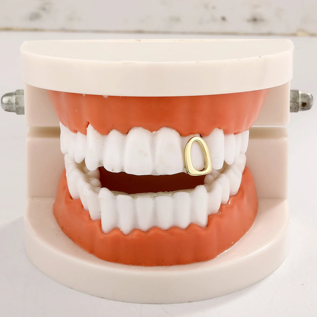 TOPGRILLZ Hip Hop Single Hollow Teeth Caps For Women Men Braces Simple Glossy Tooth Grills Jewelry Cosplay Dental Grillz