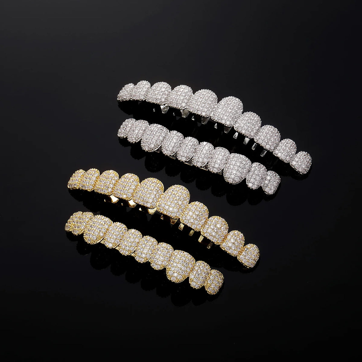 TOPGRILLZ Iced Out Cubic Zirconia Grillz Brace Punk 10/10 Top Bottom Dental Mouth Fang Grills Vampire Tooth Cap Cosplay Jewelry