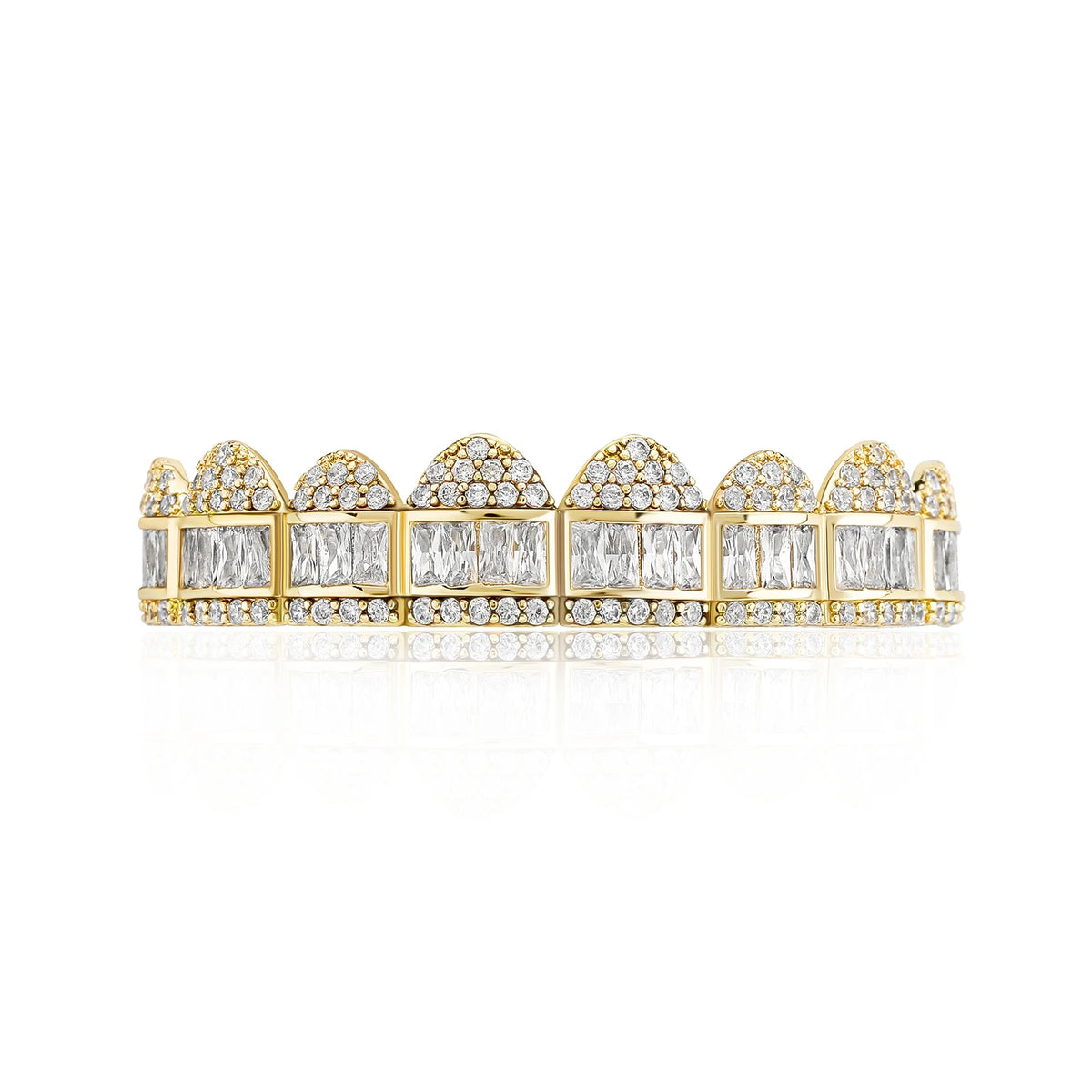 TOPGRILLZ New Baguette Set Teeth Grillz Top & Bottom 14K White Gold Hip Hop Fashion Rapper Jewelry Gift For Men Women