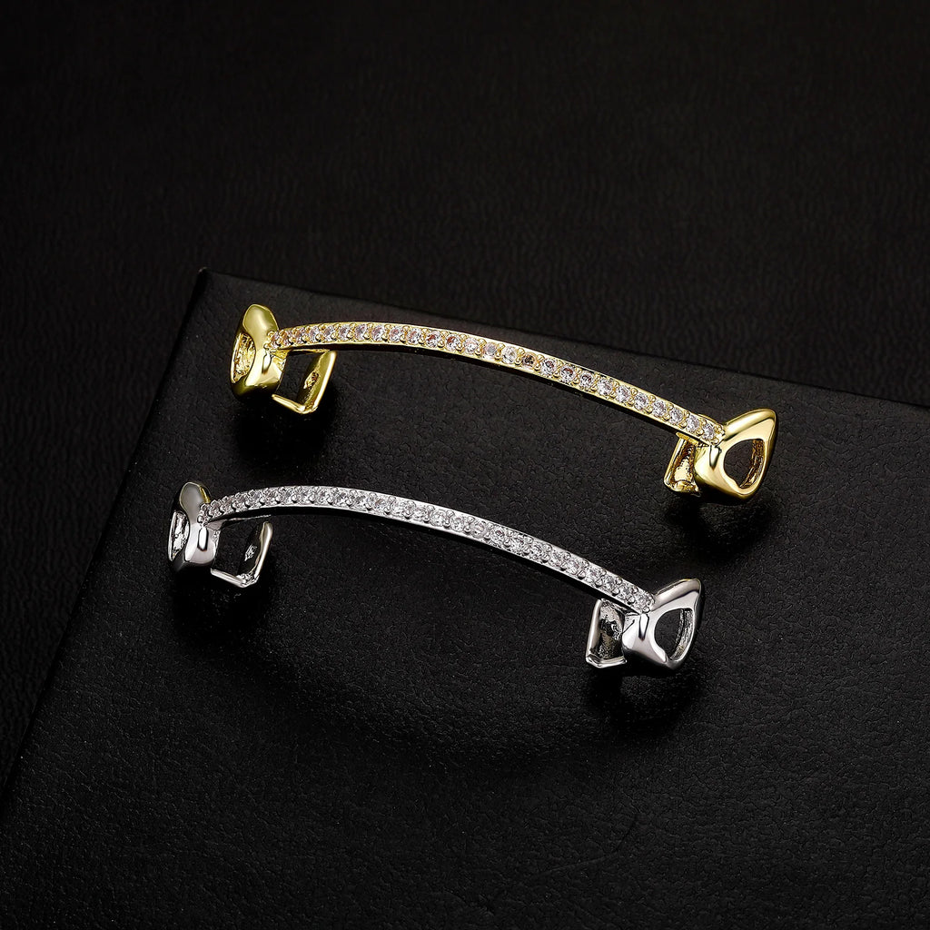 TOPGRILLZ Hip Hop Rapper Accessories Bar Grillz Set Gold Plated Copper Iced Out Top&Bottom Tooth Grills For Men&Women