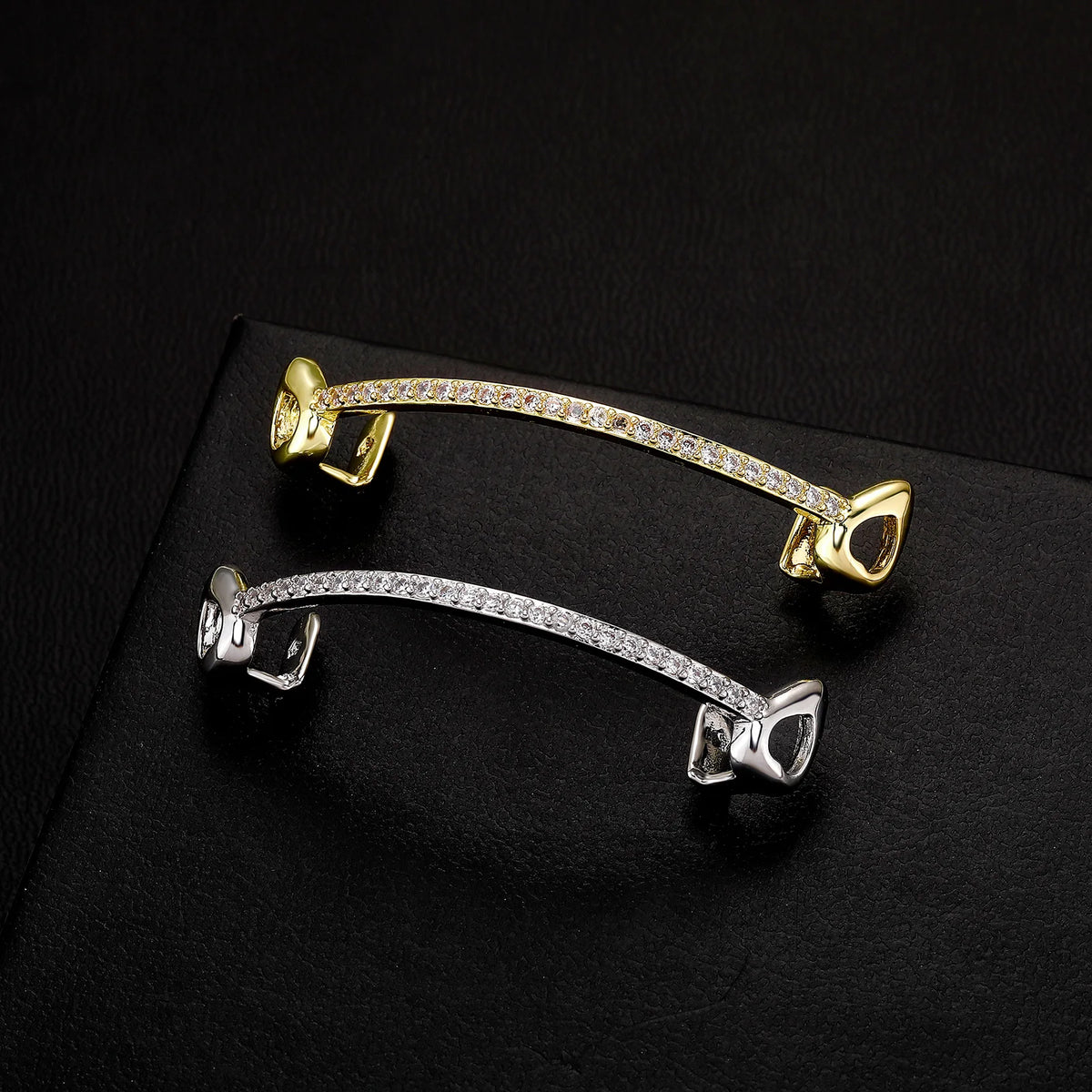 TOPGRILLZ Hip Hop Rapper Accessories Bar Grillz Set Gold Plated Copper Iced Out Top&Bottom Tooth Grills For Men&Women