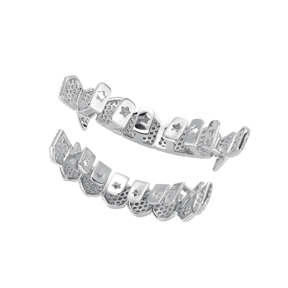 TOPGRILLZ Iced Out 5A+ CZ Teeth Set 8 Top& 8 Bottom Mouth Gold Silver Color Tooth Caps Removable Dental Grills For Halloween