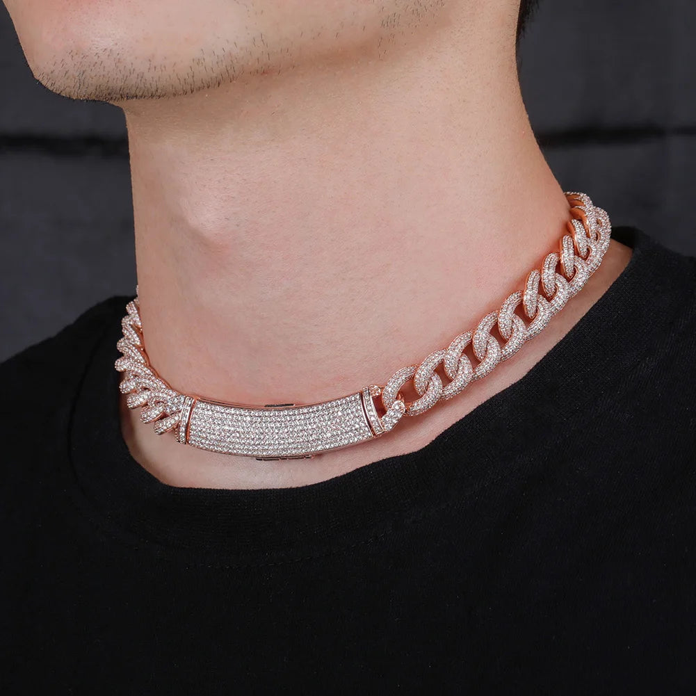 TOPGRILLZ 13mm Heavy Duty Full CZ Miami Cuban Chain Necklace Long Box Clasp Iced Out Silver Plated Bling Hip Hop Men Women