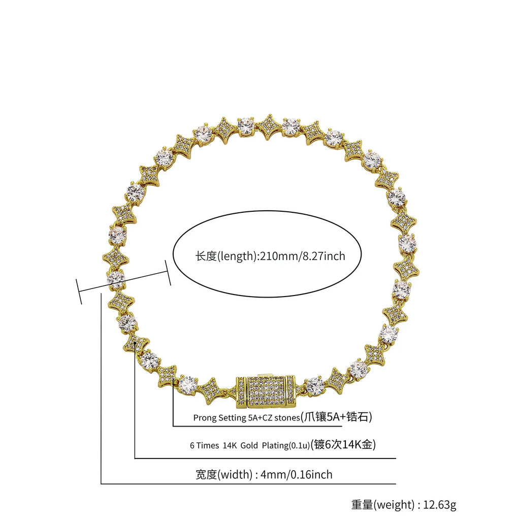 TOPGRILLZ 6MM Sparkling Star Tennis Chain Colorful Round Gemstone Design Bracelet 5A+ Cubic Zircon Luxury Jewelry For Men Women