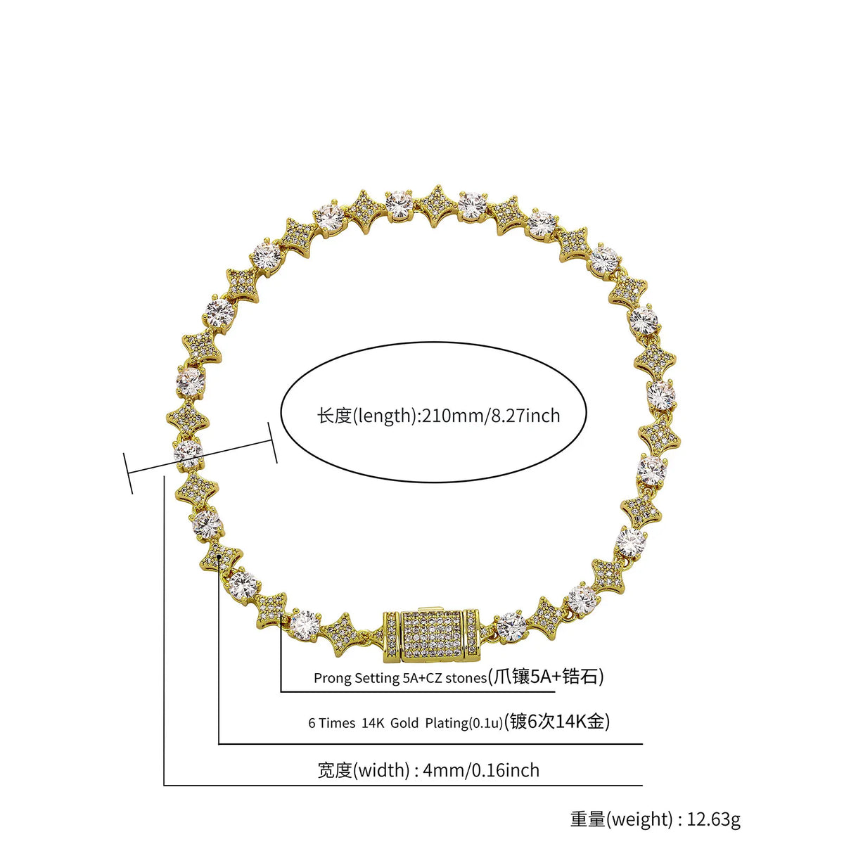 TOPGRILLZ 6MM Sparkling Star Tennis Chain Colorful Round Gemstone Design Bracelet 5A+ Cubic Zircon Luxury Jewelry For Men Women