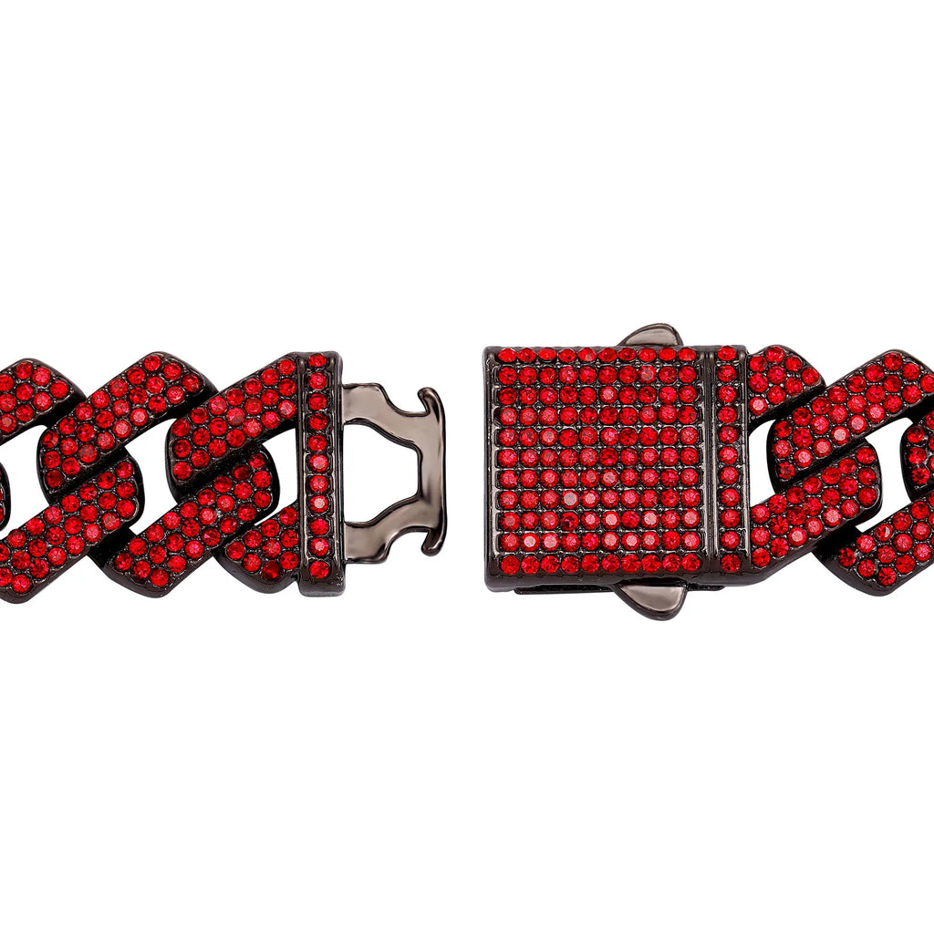 TOPGRILLZ 20MM Full Black Red Iced Out Miami Cuban Link Alloy Rhinestone Bracelet Necklace Hip Hop Jewelry Men Women