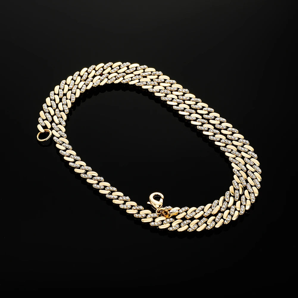 TOPGRILLZ 6MM/8MM Cuban Chain Necklace With Gold Plated Waterproof Iced Out Czechic Stone Hip Hop Fashion Jewelry For Men Women