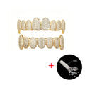 TOPGRILLZ 3 Styles Hip Hop Grillz Full CZ Fang Wavy Pink Accent Grills Set Iced Out 8 Teeth Halloween Jewelry Men Women