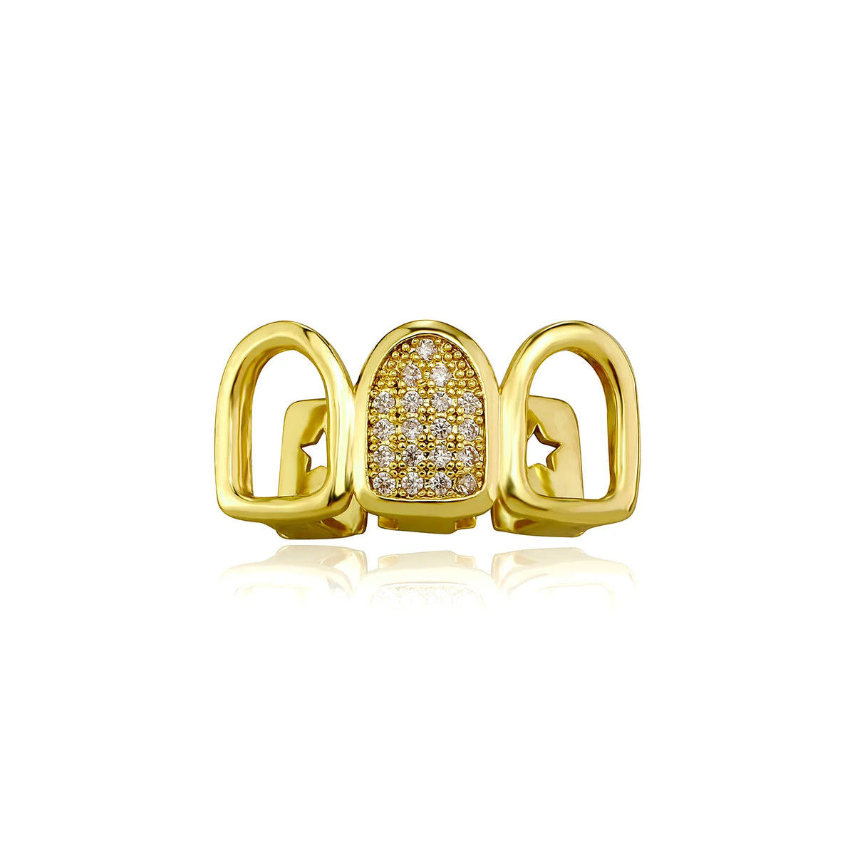TOPGRILLZ Hip Hop CZ Teeth Grillz For Men Women Gold Silver Color 3 Tooth Grills Cap Dental Grill Punk Rapper Teeth Caps