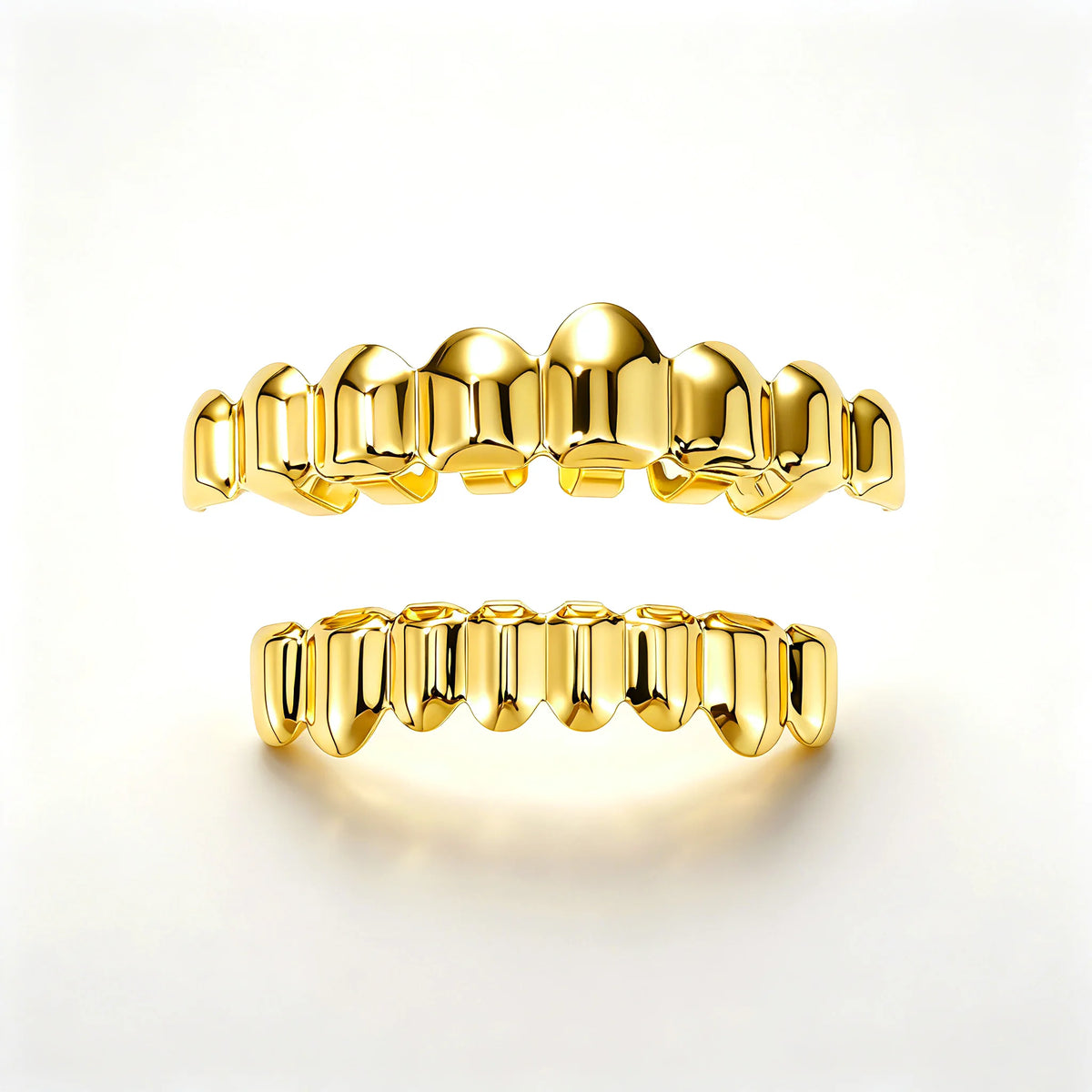 TOPGRILLZ 2Pcs Hip Hop Grillz Set No Stone Solid Mirror Top Bottom 10 Teeth Grills Classic Jewelry Men Women