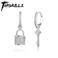 TOPGRILLZ 2022 New Couple Earrings Lock & Key Drop Earrings Iced Micro Pave Cubic Zirconia Earrings Hip Hop Jewelry For Gift