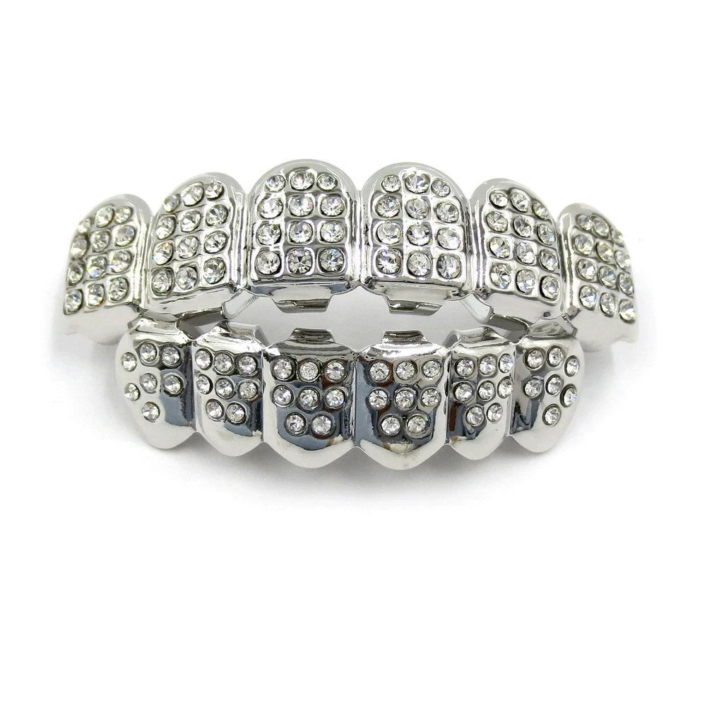 TOPGRILLZ Iced Out Full CZ Stones Teeth Grillz Fashion 5A+ Cubic Zircon 6 Top&6 Bottom Tooth Caps For Men Women Dental Grills