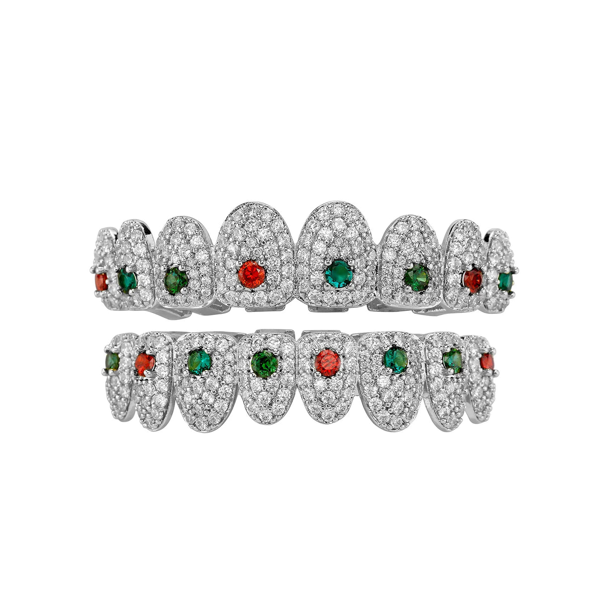 TOPGRILLZ Iced Out Full Cubic Zircon Tooth Caps 8 Top&8 Bottom Set Braces Multi-Colors Teeth Grillz For Party Christmas Gift