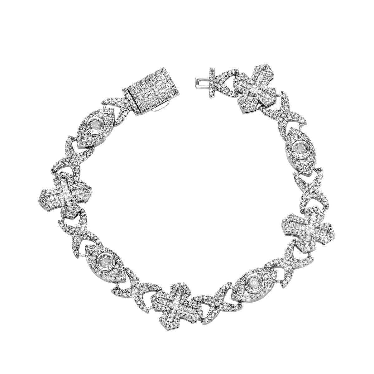 TOPGRILLZ Evil Eye Cross Infinity Symbol Link Bracelet Iced Out Gold Plated CZ Paved Hip Hop Gothic Halloween Jewelry Men Women