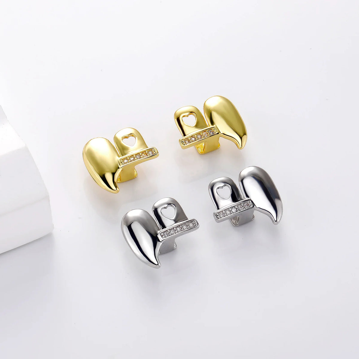 TOPGRILLZ Iced Out DIY Removable Zircon Tooth Socket Horizontal Bar Tooth Grills Fangs For Women Men Halloween Dental Grillz