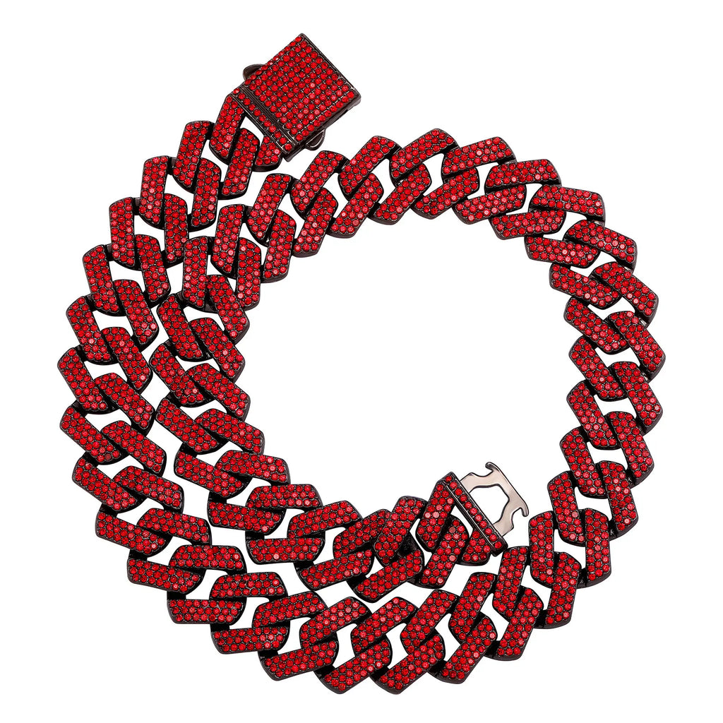 TOPGRILLZ 20MM Full Black Red Iced Out Miami Cuban Link Alloy Rhinestone Bracelet Necklace Hip Hop Jewelry Men Women