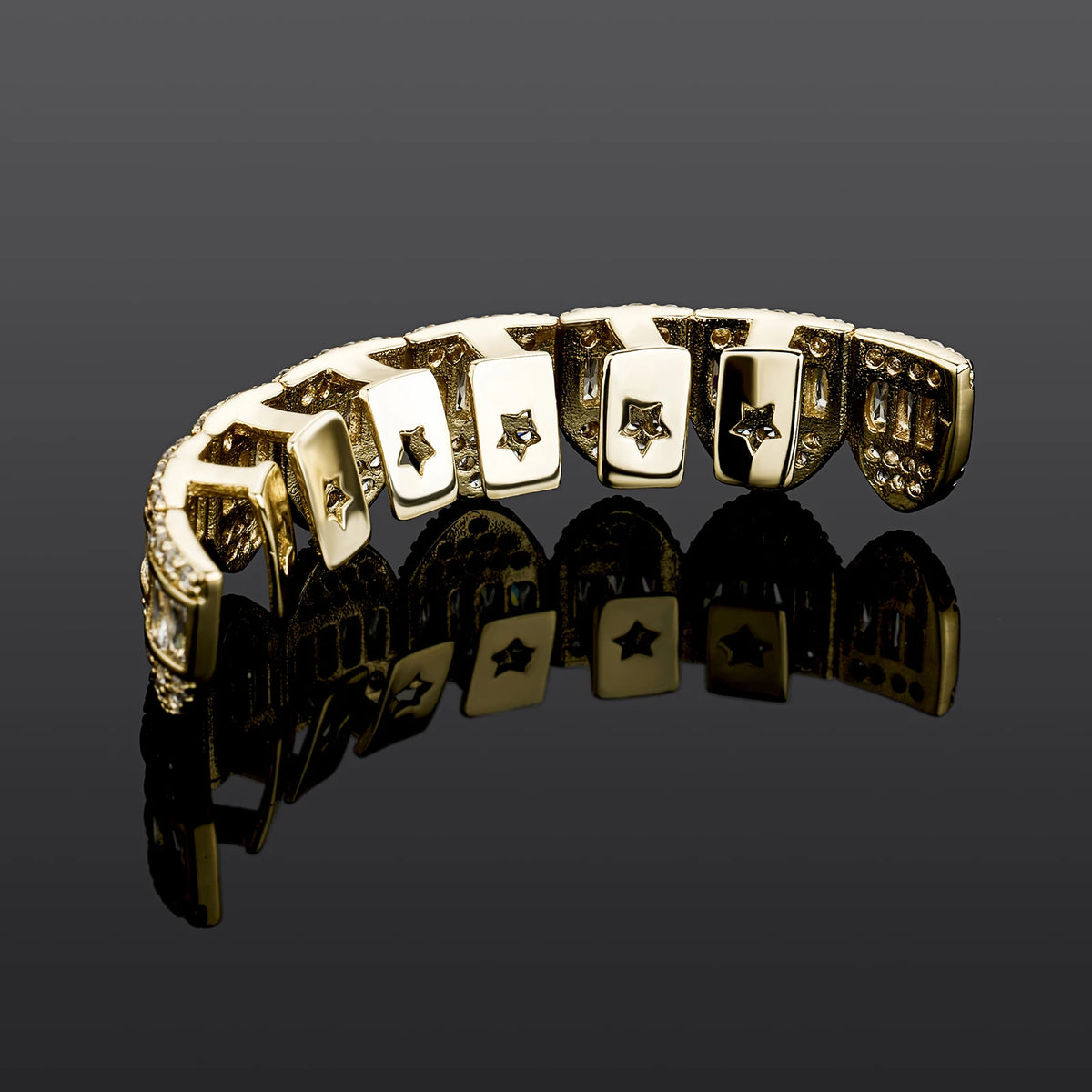 TOPGRILLZ New Baguette Set Teeth Grillz Top & Bottom 14K White Gold Hip Hop Fashion Rapper Jewelry Gift For Men Women